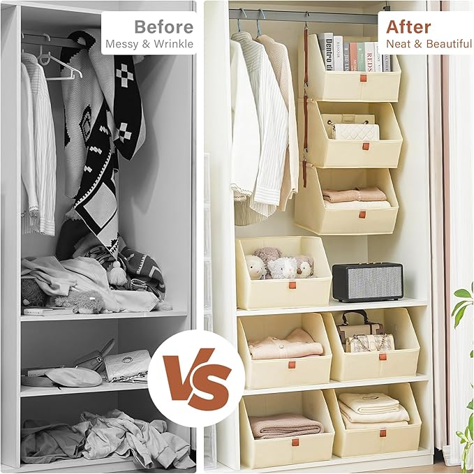 4 Tier Hanging Closet OrganizerDisassemblable Clothes Hanging ShelvesFabric Closet Organizer System for Space-SavingFoldable Storage Basket for Bedroom Rv (2 PackBeige)