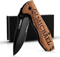 Customization Mill Gifts for Men Personalized Engraved Oak Wood Pocket Knife - 36 Icons 20 Stylish Font - Custom Pocket Knives