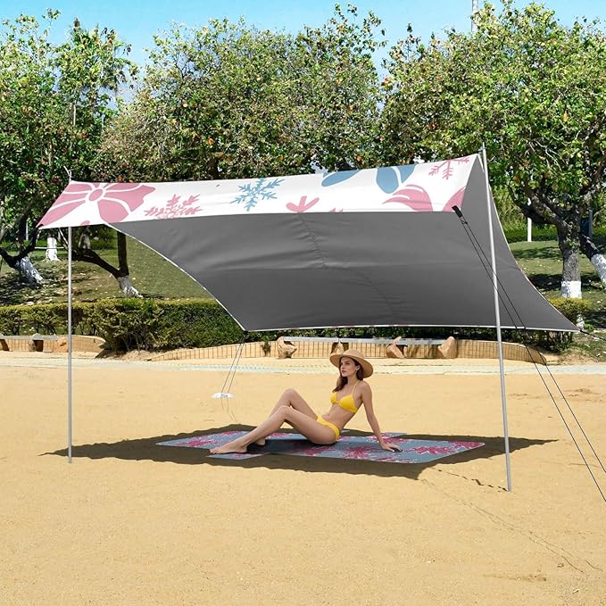 ALAZA Light Blue Bow Snowflakes Pattern Beach Tent Sun Shelter Portable Canopy Sunshade for Outdoor Camping Picnics Backyard Fun 10x9 ft