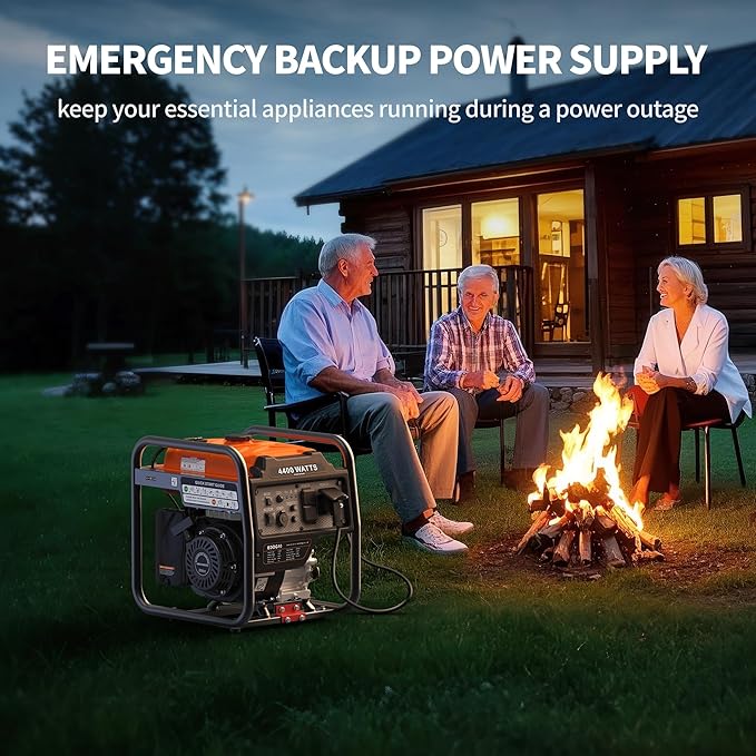 4400 Watt Open Frame Inverter Generator Gas Powered Portable Generator for Emergency Home Backup RV Ready 30A Outlet ECO Mode Low Oil Shutoff Quiet Operation EPA Compliant