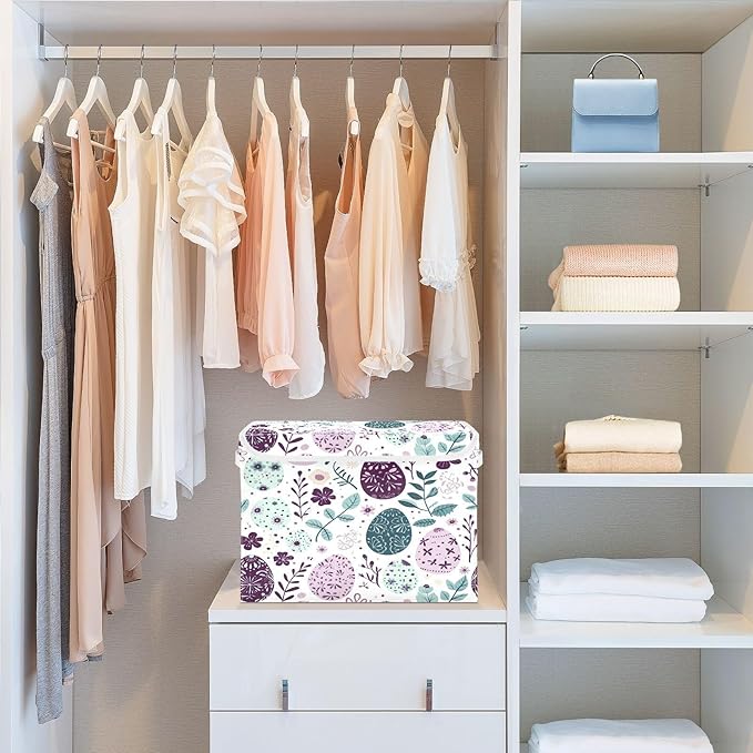 Christmas Storage Baskets with Lids Violet Eggs Collapsible Bins Stackable Fabric Linen Baskets Closet Organizer Container 16.5x12.6x11.8
