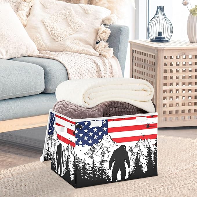 Storage Cube with Lid American Forest Sasquatch Print 16.5×12.6×11.8 IN Collapsible Large Capacity Foldable Storage Basket Bin Organizer