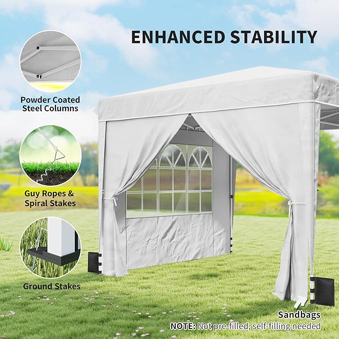 Outsunny 10 x 10 ft Pop Up Canopy Tent with Sidewalls UPF50+ Outdoor Portable Instant Canopy Shelter with Carry Bag Sandbags Adjustable Height for Parties Events Camping White