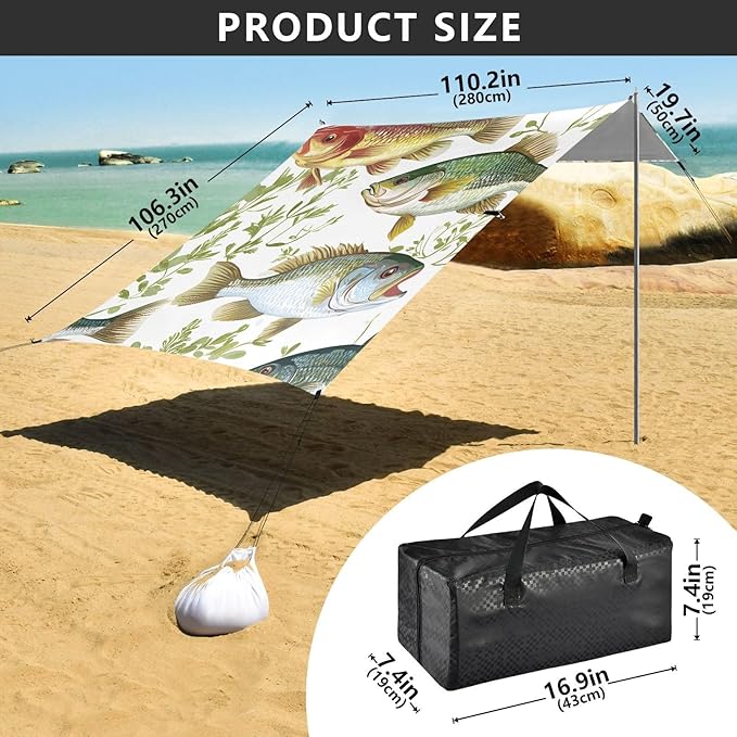 Dfgfhfgjhgh Stable Beach Tent UPF50+ Protection Lightweight Sun Shelter Includes Sand Shovel Sandbags Stability Poles for Camping Fishing Backyard Fun