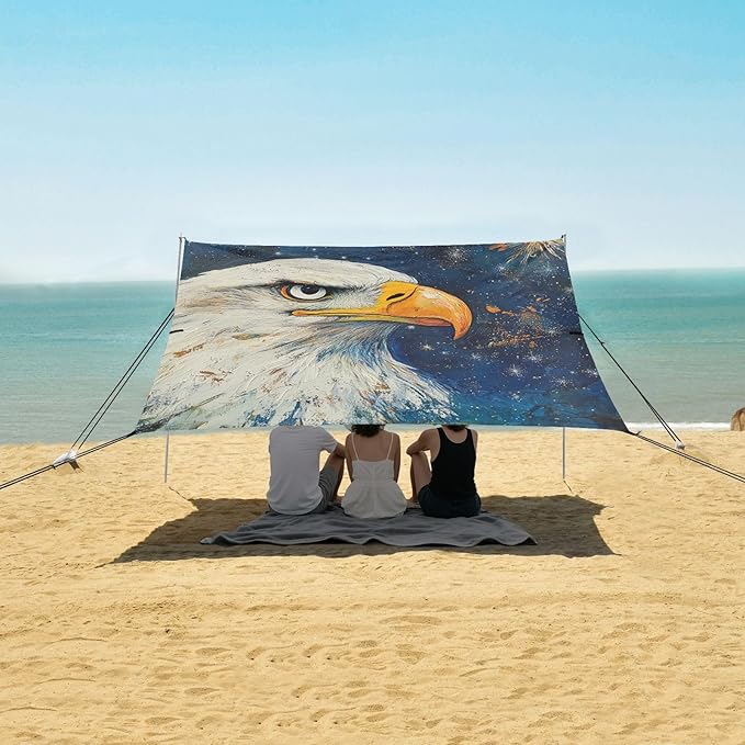 ALAZA Eagles Head Starry Beach Tent Sun Shelter Portable Canopy Sunshade for Outdoor Camping Picnics Backyard Fun 10x9 ft