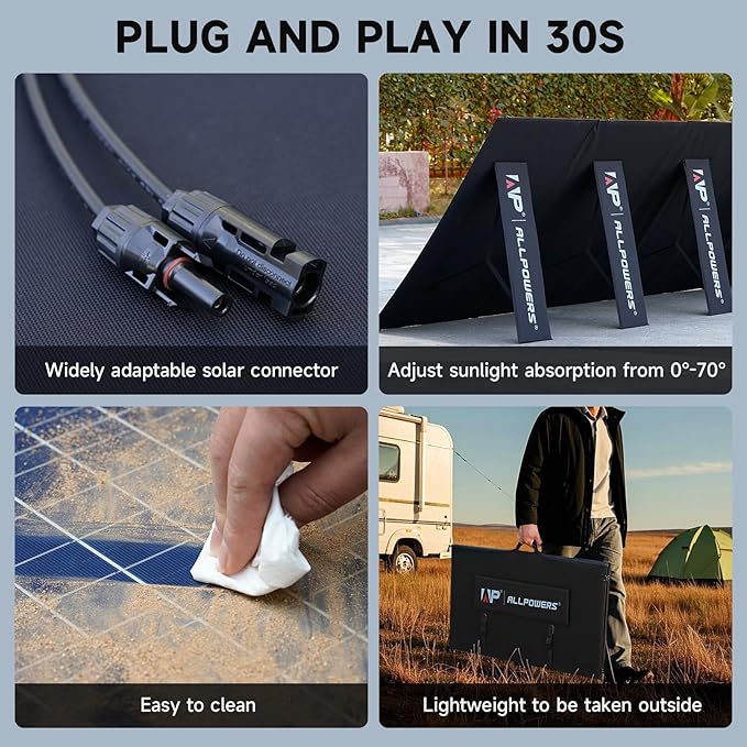 ALLPOWERS SP037 400 watt Solar Panel Foldable Portable Solar Charger with 25% High Efficiency Monocrystalline Cells 400w Solar Panel IP67 Waterproof for RV Camping Motorhome Off-Grid Power Backup