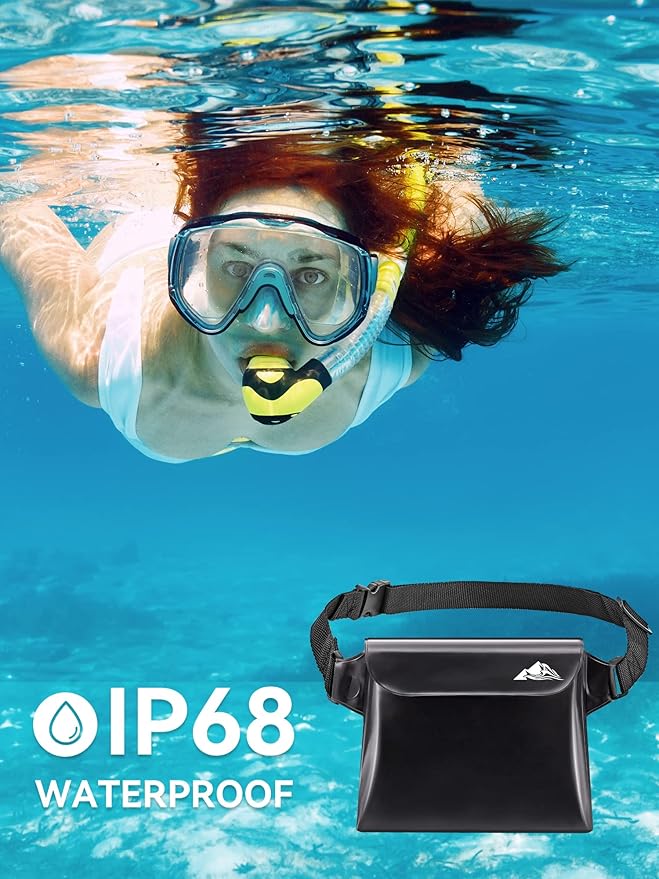 HEETA 2-Pack Waterproof Pouch with Waist Strap Transparent Screen Touchable Dry Bag Bundled with 5-Pack Clear Waterproof Dry Bag Water Tight Cases Pouch Dry Bags