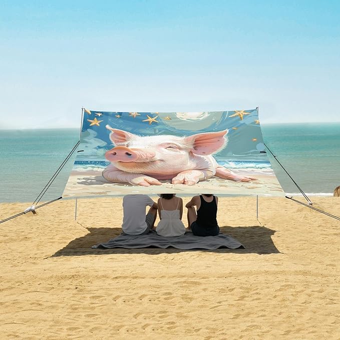 ALAZA Pig Stars Beach Beach Tent Sun Shelter Portable Canopy Sunshade for Outdoor Camping Picnics Backyard Fun 10x9 ft