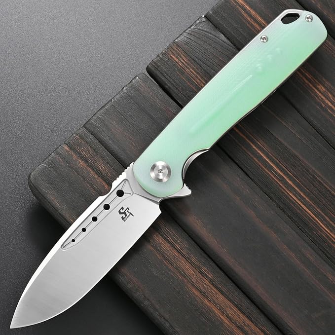 Sitivien ST131 Folding KnifeD2 Blade G10 Handle EDC Tool Knife with Liner Lock for Outdoor Camping Hiking Fishing(Jade)