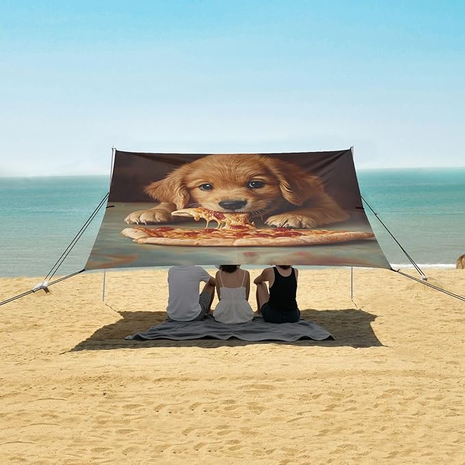 ALAZA Puppy Eat Pizza Beach Tent Sun Shelter Portable Canopy Sunshade for Outdoor Camping Picnics Backyard Fun 10x9 ft