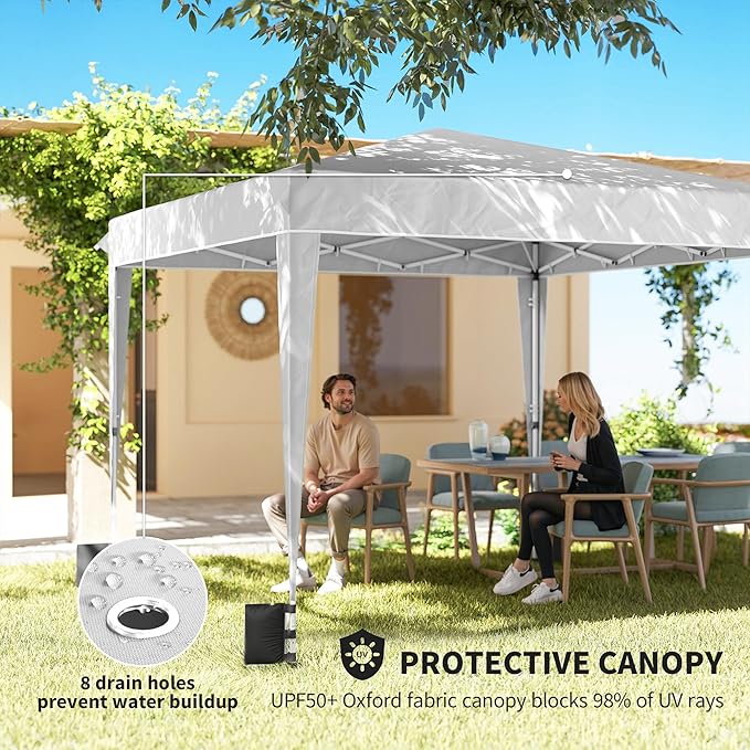 Outsunny 10 x 10 ft Pop Up Canopy Tent with Sidewalls UPF50+ Outdoor Portable Instant Canopy Shelter with Carry Bag Sandbags Adjustable Height for Parties Events Camping White