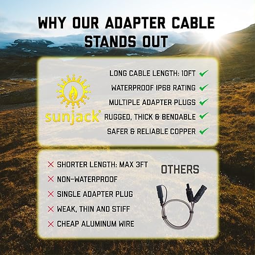 SunJack MC4 Solar Panel to Portable Power Station Adapter Cable XT60 / Anderson / DC7909 and DC8020 (8mm) Plug Connectors Charge Solar Powered Generator Battery (12AWG 10FT/3M)
