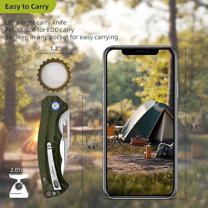 ALBATROSS Outdoor Style Father's Day Gifts Green Ultra-Light Pocket Knife 2oz Satin D2 Blade G10 Handle Liner Lock Thumb Hole Gift Box for Father's Day Birthday