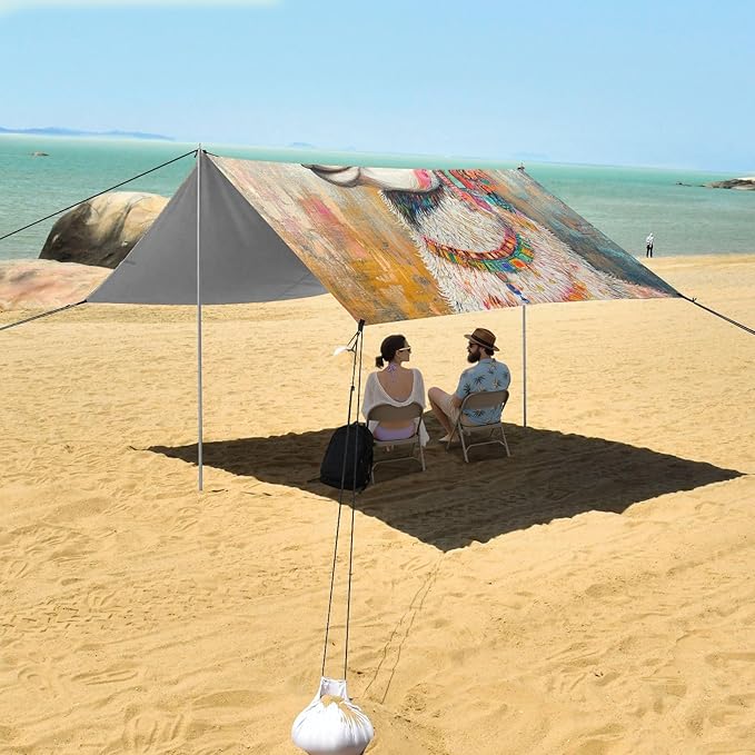 ALAZA Boho Llama Painting Beach Tent Sun Shelter UPF50+ Protection Beach Shade Canopy w/ 4 Sandbags for Outdoor Camping Fishing Backyard Fun Picnic 10x9 ft