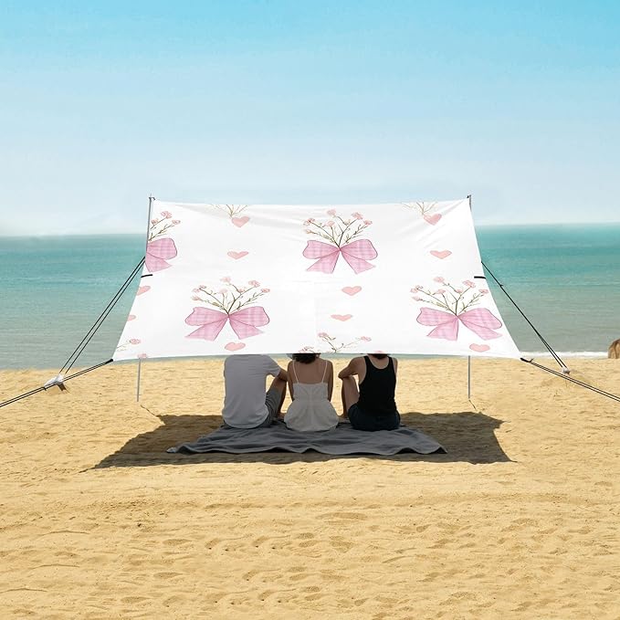 ALAZA Bow Knot Flowers Love Pattern Beach Tent Sun Shelter Portable Canopy Sunshade for Outdoor Camping Picnics Backyard Fun 10x9 ft