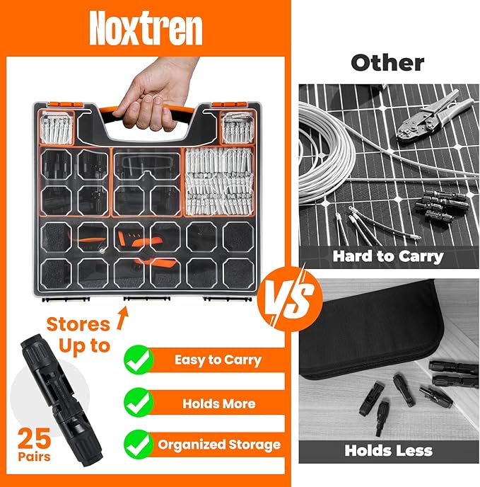 30PCS Solar Crimper Tool Kit - Crimping Tool Wire Stripper 25 Pairs Solar Connectors Suitcase and 2 Spanner Wrenches for Solar Panel Cable Assembly
