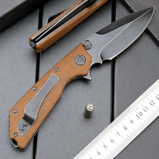 Eafengrow EF335 Folding Knives D2 Blade and Micarta Handle5 inch Closed EDC Pocket Folding Knife with Clip (Micarta Brown)