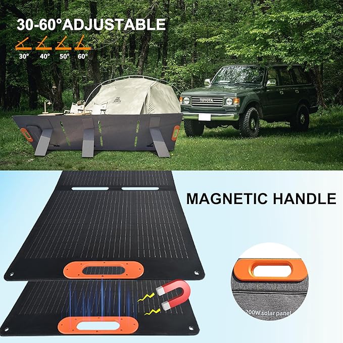 200 Watt Solar Panel200W Solar Panelfor Power Station GeneratorCharger with MC4 Output3-in-1 DC Connector23.5% High Efficiency for Outdoor Camping RV Travel(200W)