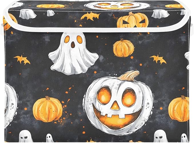 AIXIWAWA Lidded Storage Cube (Pumpkin Halloween Pattern) Fabric Foldable Closet Bins with Flip Lid and Handles Organizer Basket Container 16.5 x 12.6 x 11.8 IN