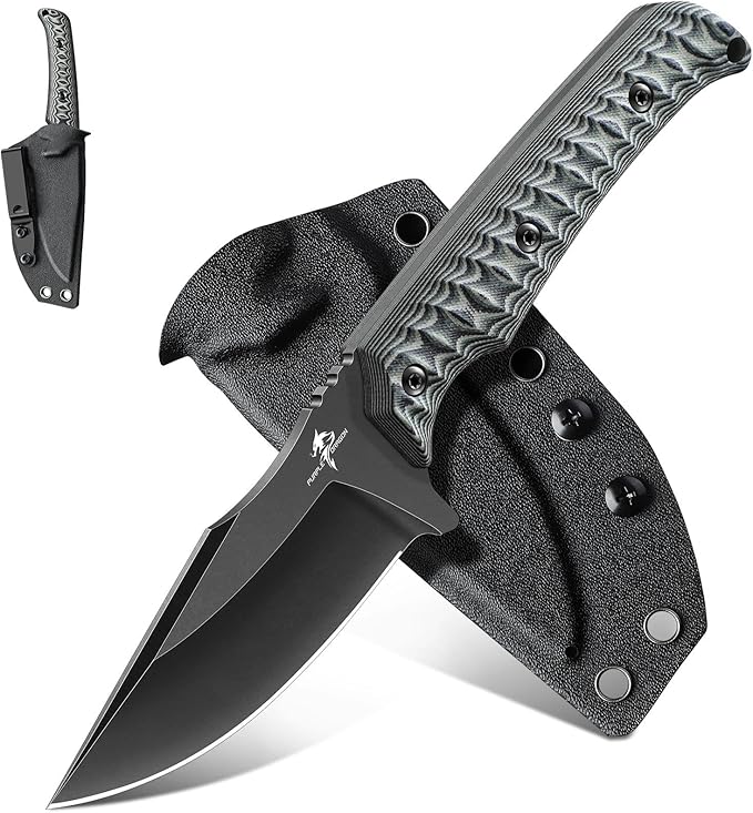 Purple Dragon Fixed Blade Knife - Full Tang Hunting Knife Forged from a Single Piece of D2 Steel - Camping Knives with G10 Handle and Kydex Sheath - Outdoor Gift for Men - Gray