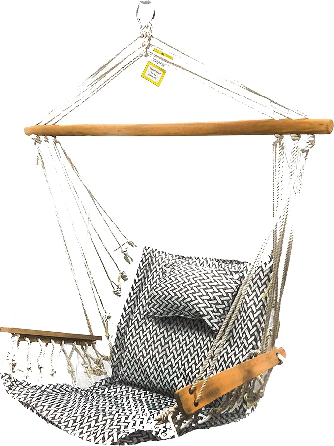 Hammock Chair Hanging Rope Swing *12 Patterns Quality Comfortable and Breathable Fabric - Indoor/Outdoor - Grey Herringbone Pattern