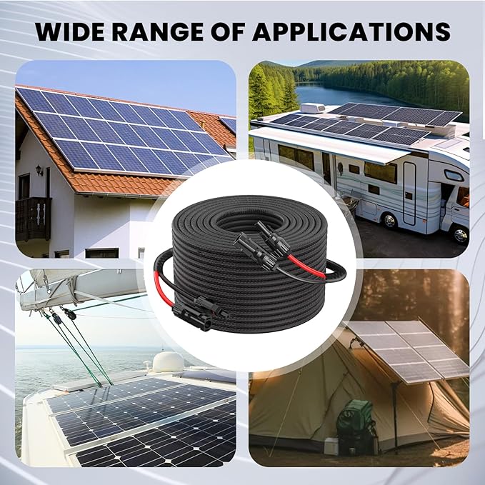 Twin Wire 30FT 10AWG Solar Extension Cable with Protection Cover Solar Cable Extension Kit Solar Panel Connectors IP68-Female and Male Connector Solar Panel Cables for Home Boat RV Solar Panels