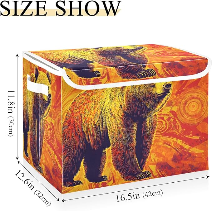 Storage Cube with Lid Surreal Bear Print 16.5×12.6×11.8 IN Collapsible Large Capacity Foldable Storage Basket Bin Organizer