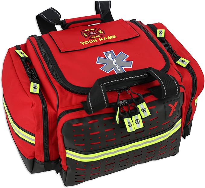 Lightning X Personalized EMT Trauma Bag – Large ALS Medical Bag with 6 Color-Coded Pouches MOLLE Panel Waterproof Bottom Reflective EMS Gear Custom Embroidered Name or Logo | LXMB35