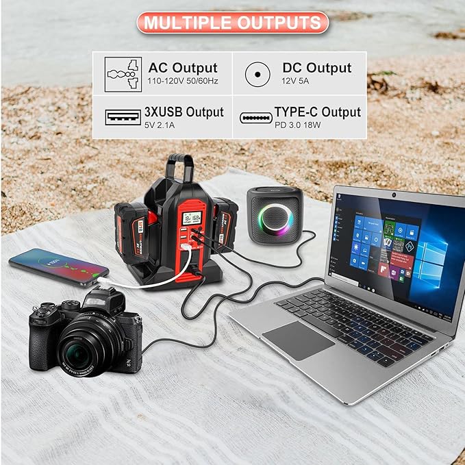 DC 18V to AC 120V Power Inverter Compatible with Milwaukee M18 18V Battery 350W Pure Sine Wave Portable Power Inverter Converter with LCD Display and LED Light 2 Battery Port
