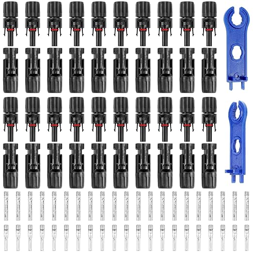 50PCS Solar Connectors 25 Pairs with 2 Pack Wrenches - IP67 Waterproof 1000V 30A Male/Female Multi-Contact 4 Connectors for 2.5/4/6mm Solar Panels