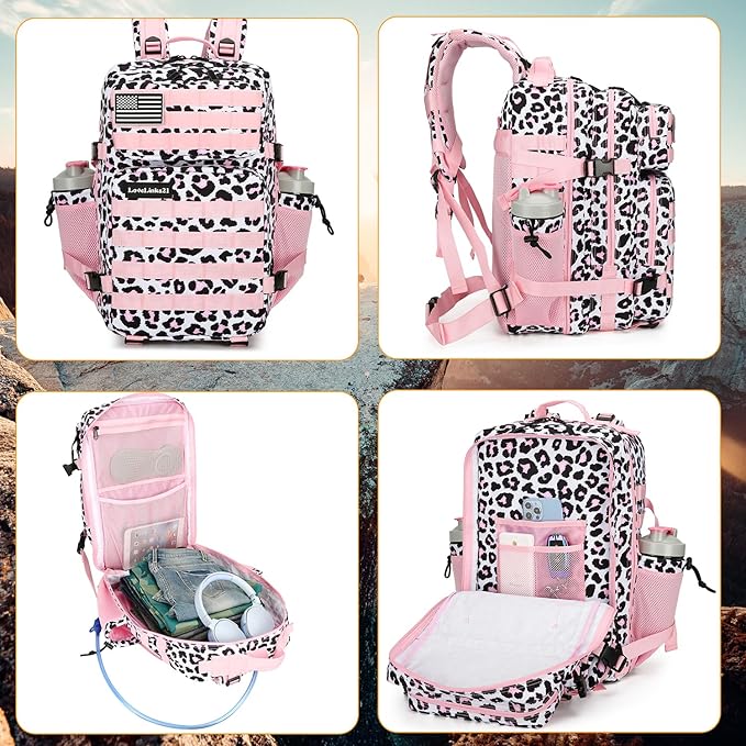 Lovelinks21 25L Tactical Backpack for Men and Women Military Backpack Small Assault Pack Molle Backpack Bug Out Bag Travel Rucksack Daypack (Pink Leopard)