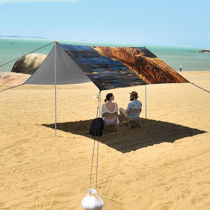 ALAZA Highland Cattle Starry Sky Beach Tent Sun Shelter Portable Canopy Sunshade for Outdoor Camping Picnics Backyard Fun 10x9 ft