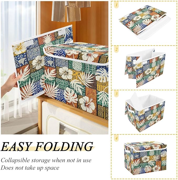 senya Baskets Collapsible Storage Bins with Lids Hawaiian Tribal Storage Boxes Clothes Baskets for Organizing