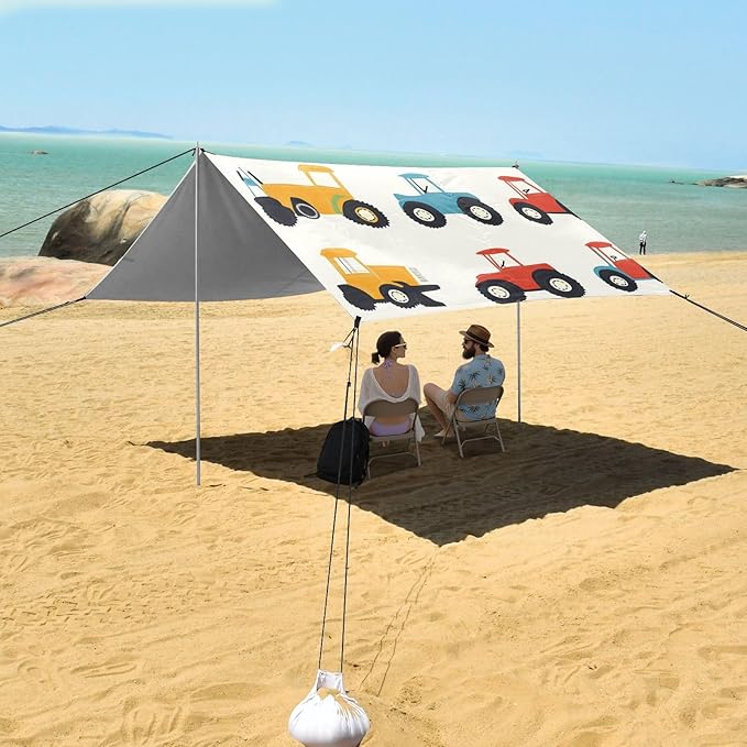 ALAZA Cute Farm Tractors Beach Tent Sun Shelter Portable Canopy Sunshade for Outdoor Camping Picnics Backyard Fun 10x9 ft