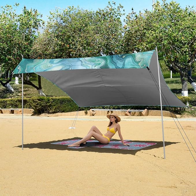 ALAZA Green Blue Marble Beach Tent Sun Shelter Portable Canopy Sunshade for Outdoor Camping Picnics Backyard Fun 10x9 ft