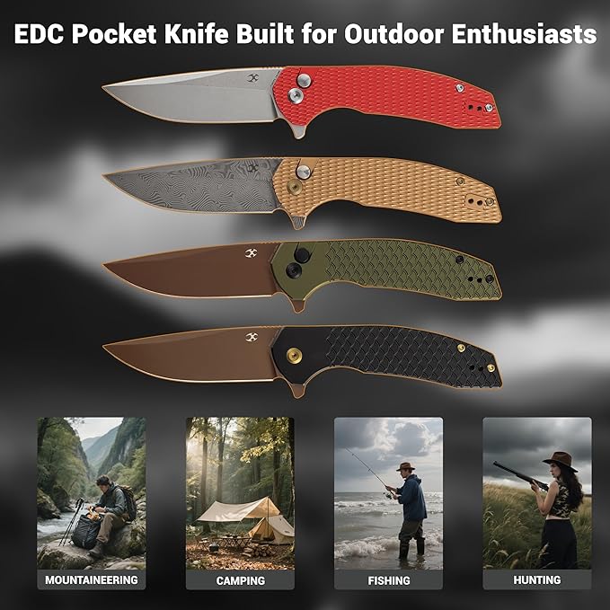 KANSEPT Accipiter Pocket Knife 3.53 Stonewashed 14C28N Blade Red Anodized Aluminum Handle Flipper Open &amp Button Lock with Deep Clip EDC Folding Knives for Camping Hunting Survival T1007F3