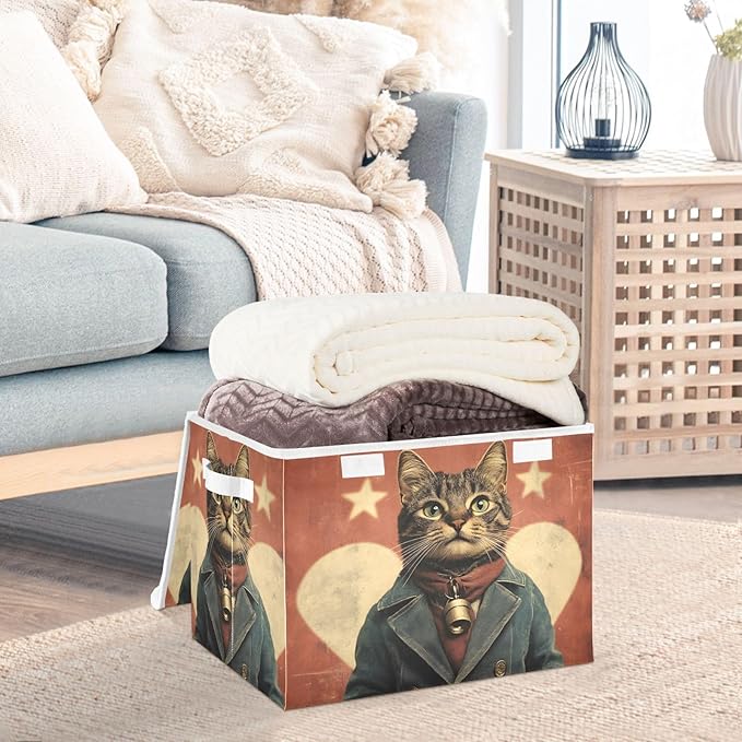 AIXIWAWA Lidded Storage Cube (Gentleman Cat) Fabric Foldable Closet Bins with Flip Lid and Handles Organizer Basket Container 16.5 x 12.6 x 11.8 IN