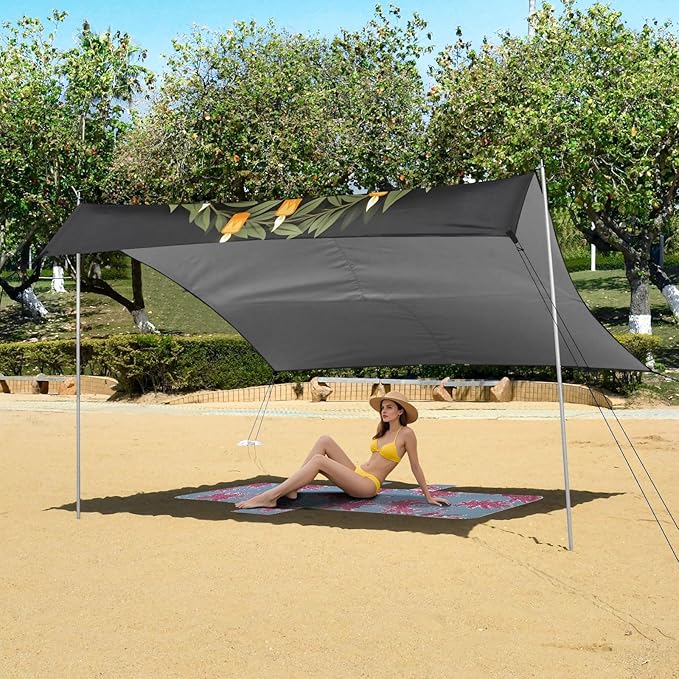 ALAZA Cute Skeleton Skull Beach Tent Sun Shelter UPF50+ Protection Beach Shade Canopy w/ 4 Sandbags for Outdoor Camping Fishing Backyard Fun Picnic 10x9 ft
