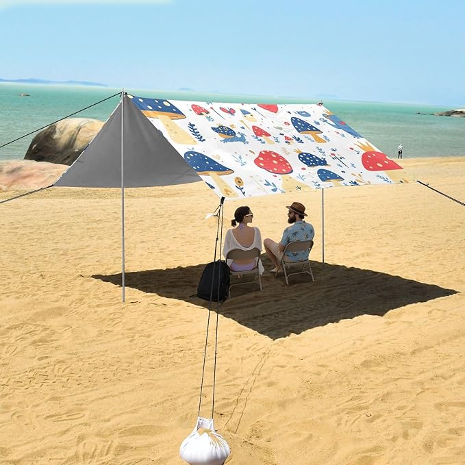Various Funny Frogs Safari Mushroom Princess Foldable Beach Tent UPF50+ Protection Easy Setup Large Sun Shelter with Sandbags &amp Sand Shovel for Family Trips Picnics &amp Camping