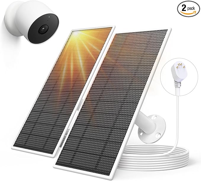 Solar Panel for Google Nest Camera 5W Solar Power Charger for Nest Camera Outdoor or Indoor(Battery Version) 13.1Ft Fast Charging Cable IP66 Waterproof 2 Pack
