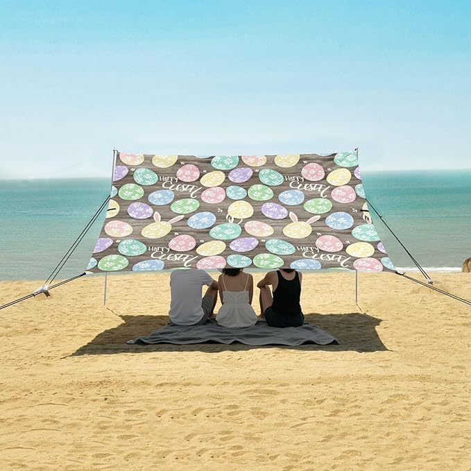 xigua Easter Egg Beach Tent Sun Shelter with Carrying Bag - Silver Coated Oxford Fabric Beach Canopy for Beach Camping Fishing - Includes Windproof Ropes Sandbags &amp Stakes