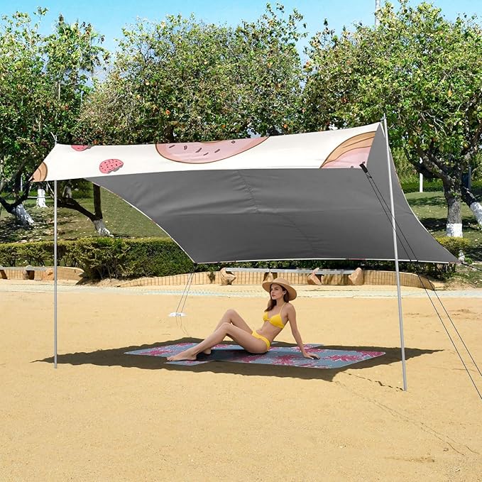 ALAZA Cute Raccoons Donut Strawberry Beach Tent Sun Shelter Portable Canopy Sunshade for Outdoor Camping Picnics Backyard Fun 10x9 ft