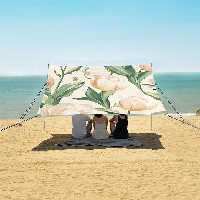 ALAZA Romantic Pink Tulip Spring Flower Beach Tent Sun Shelter Portable Canopy Sunshade for Outdoor Camping Picnics Backyard Fun 10x9 ft