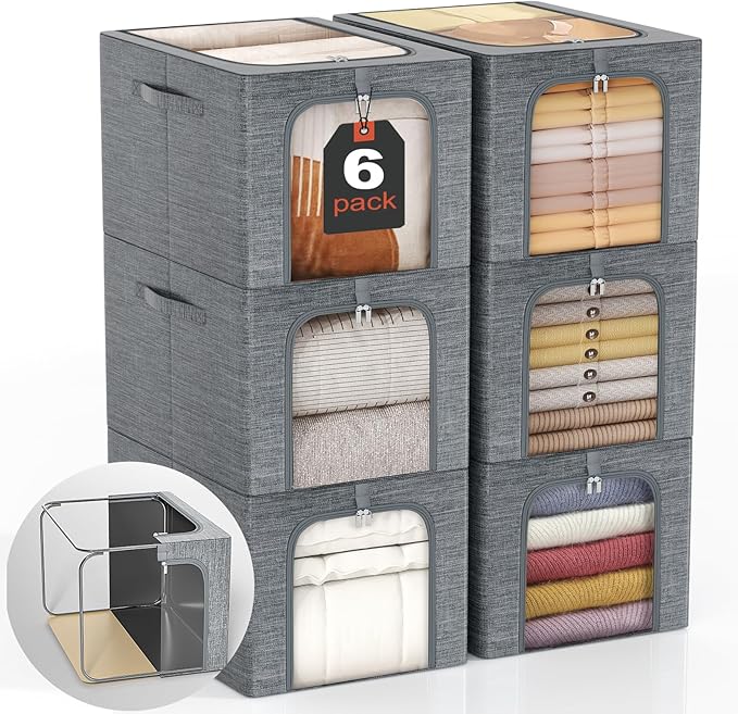GoMaihe Clothes Storage Bin with Metal Frame 40L 6-Pack &amp 55L 4-Pack