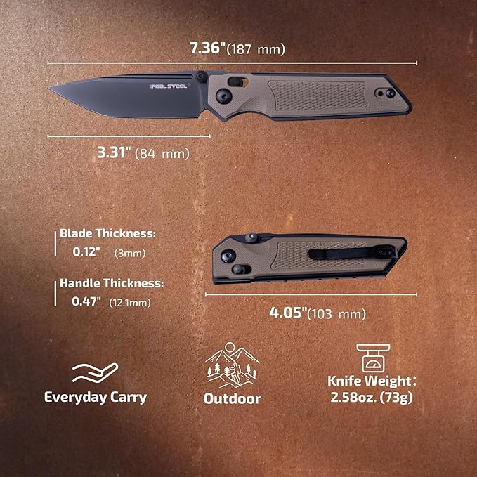 REALSTEEL SACRA Tac Pocket Knife Folding Knife Crossbar Lock 3.31 Böhler K110 Steel Blade Thumb Stud G10/Micarta Handle 2.58oz Deep-carry Pocket Clip EDC Outdoor Indoor Gifts for Men Women C