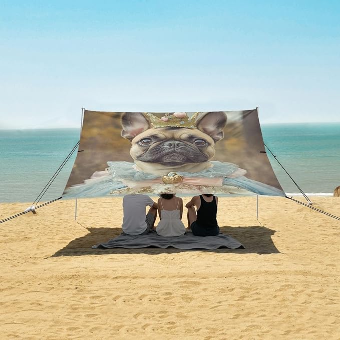 ALAZA French Bulldog Dog Dressed Up Crown Beach Tent Sun Shelter Portable Canopy Sunshade for Outdoor Camping Picnics Backyard Fun 10x9 ft
