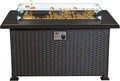 Kozyard Outdoor Patio Propane Gas Fire Pit Table - 50000 BTU Wicker Design with Aluminum Tabletop Glass Wind Guard Clear Glass Rocks Slide Out Tank Holder - Ideal Patio Fire Table (Brown)