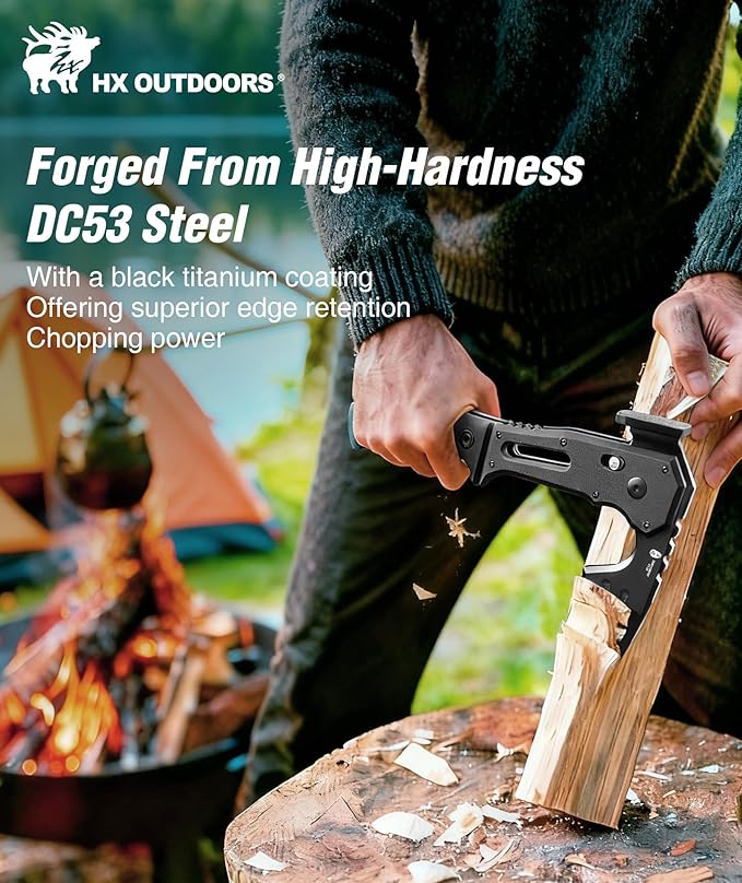 HX OUTDOORS Folding Tactical Axe and 19 in 1 Multi Tool Survival Combo – DC53 Steel Blade Stainless Steel Multitool for Camping Outdoor Emergency(Sliver)