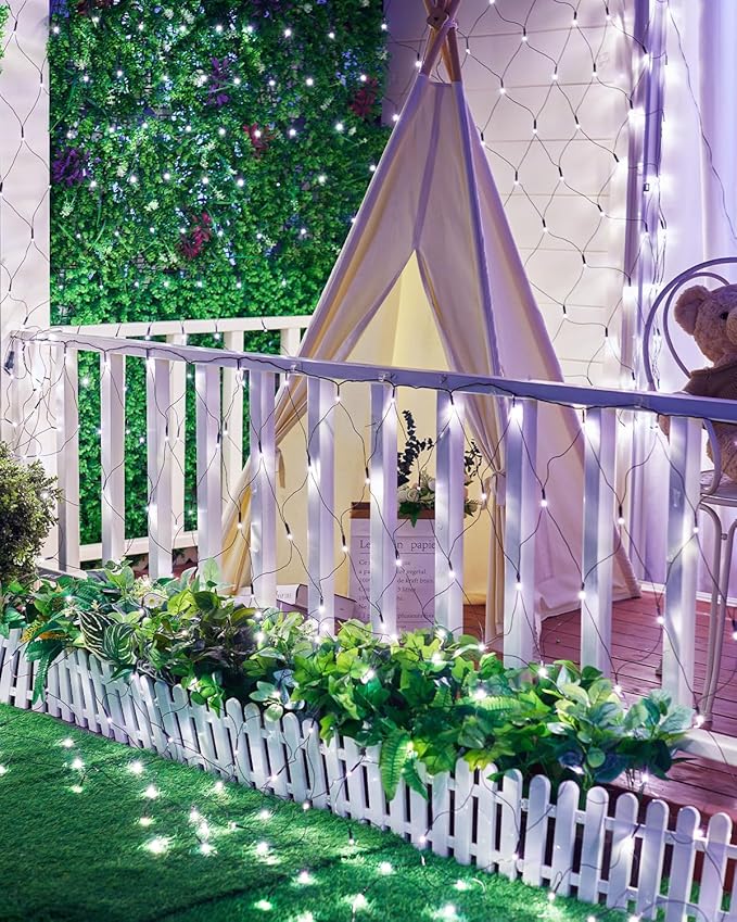2 Pack 12 x 5FT 360 LED Christmas Net Lights Outdoor for bushes Waterproof IP65 12 Modes Connectable Extendable Bush Net Christmas Lights Outdoor Mesh Light for Bushes Tree Yard Garden White