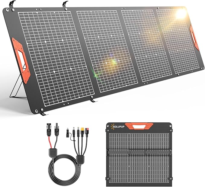 SOLUPUP 200W Portable Solar Panel – 24% High Efficiency Bifacial Solar Panel with MC4 Output IP65 Waterproof Foldable Solar Charger with Kickstand for Power Station RV Camping Off-Grid and Blackouts